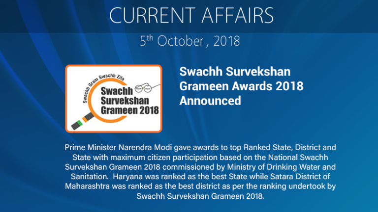 Swachh Survekshan Grameen Awards 2018 Announced