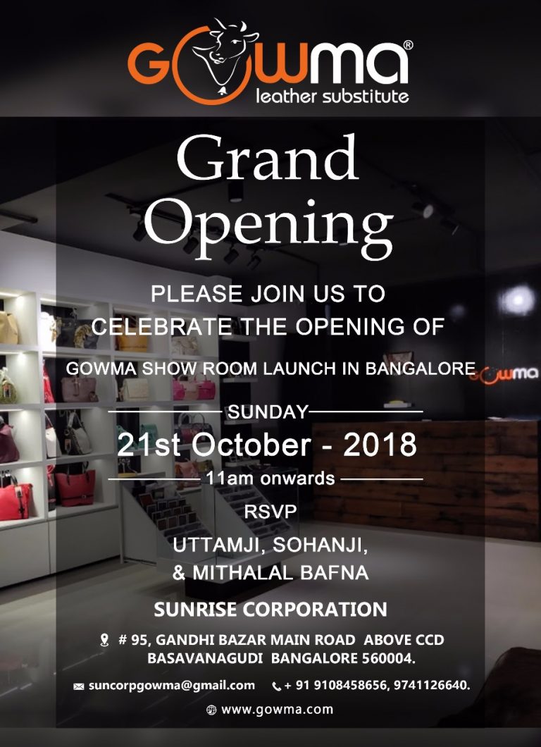 India’s First Non-leather Product Venture Gowma to Launch Its       Showroom in Bangalore