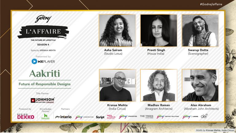 India’s top designers like Krsnaa Mehta, Alan Abraham, Madhav Raman, Swarup Dutta and Asha Sairam to discuss ways to make homes sustainable at Godrej L’Affaire